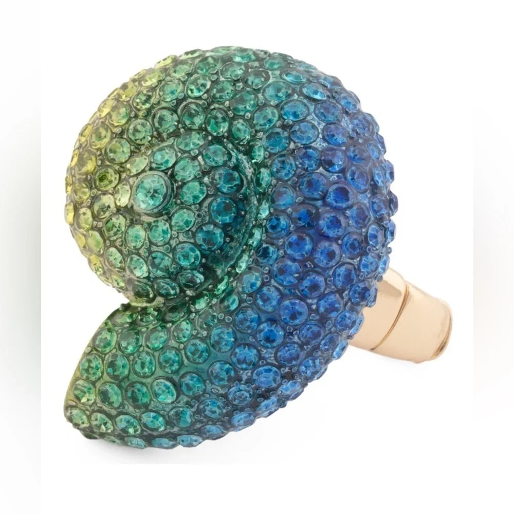 💙💚BETSEY JOHNSON MERMAID JEWELS SHELL Gold Tone Glass Crystals Stretch Ring💙💚NWT